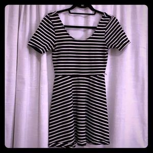 Navy and white striped mini dress